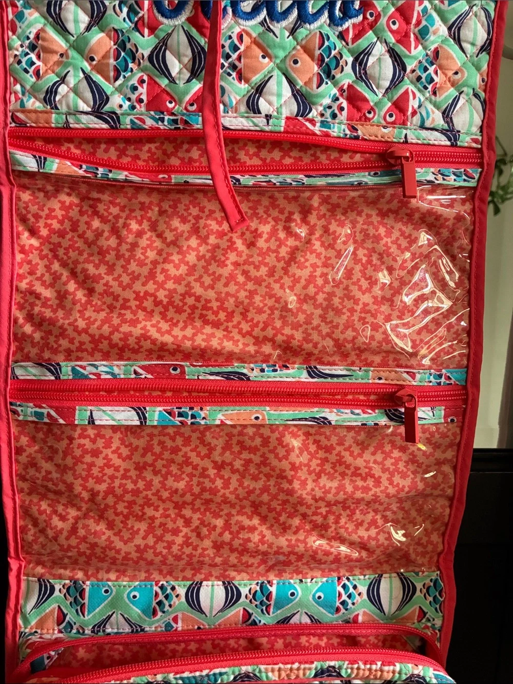 Vera Bradley Coral & Teal Quilted Hanging Garment Organizer
